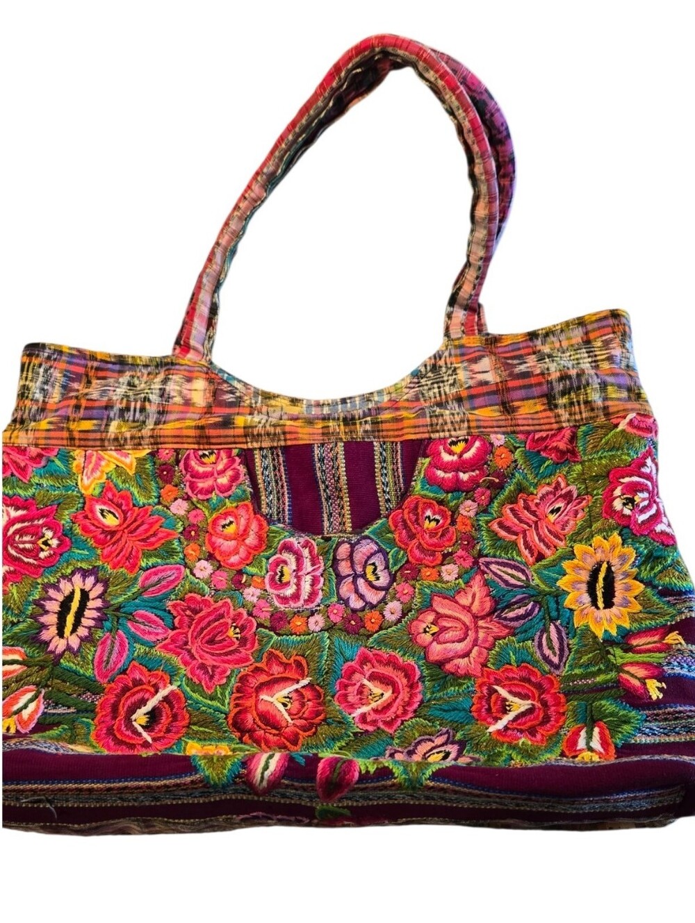 Colorful Embroidered Floral Tote Bag - Pink & Multicolor